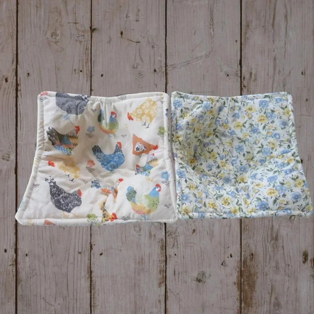 Microwave Bowl Cozy Reversible Chickens and Floral Soup Bowl Ice Cream